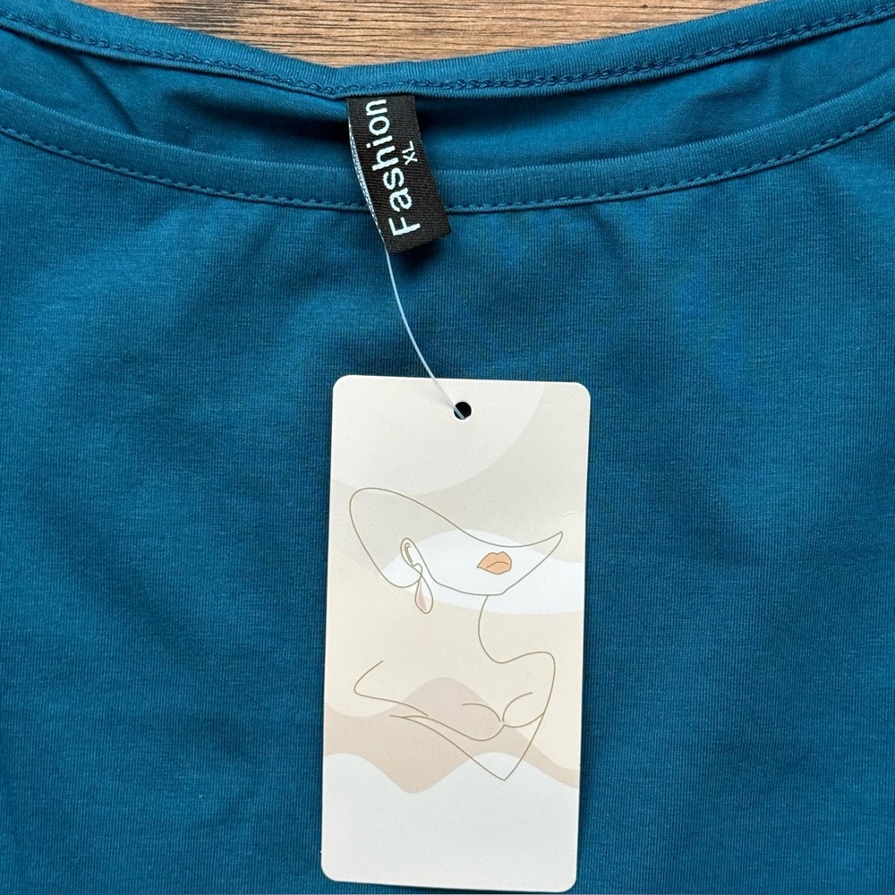 Fashion Women's Size XL Blue Teal Front Tie Short Sleeve T-Shirt Dress - Picture 3 of 10